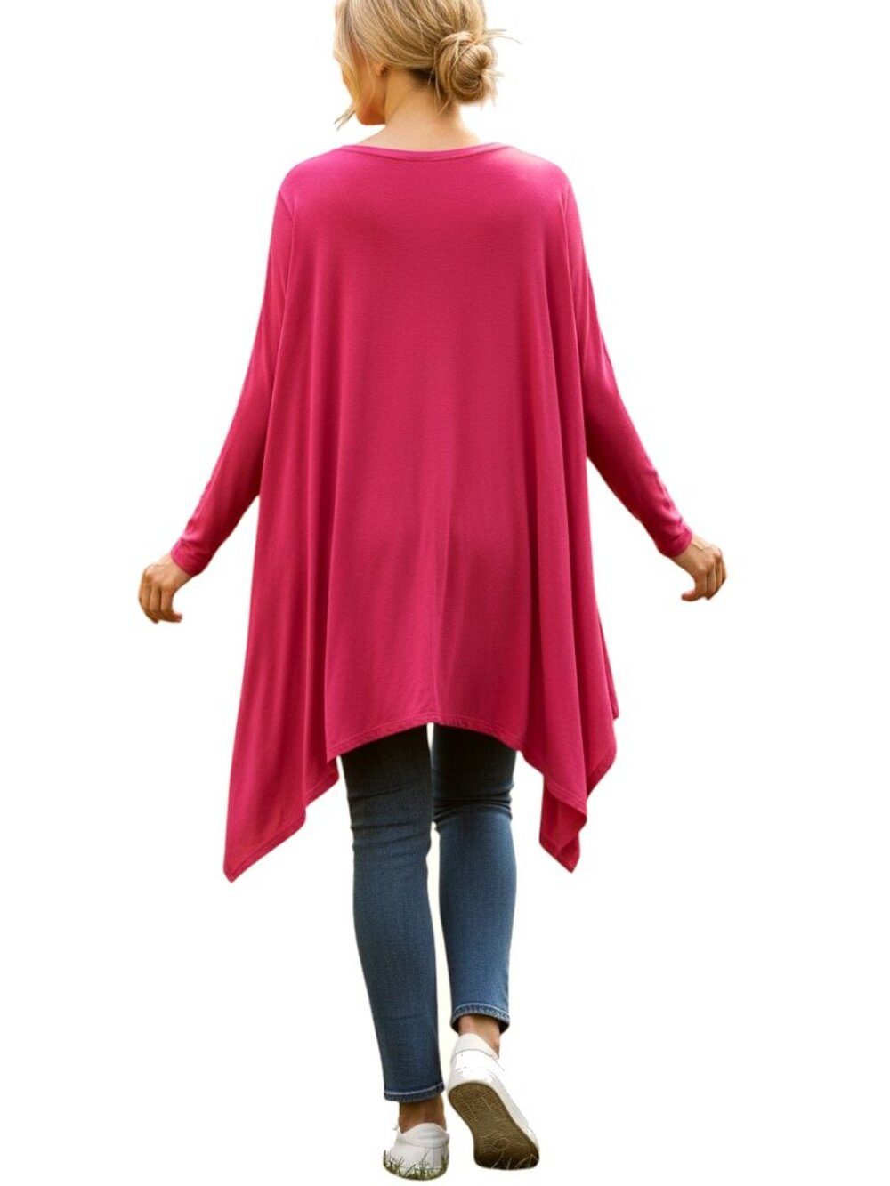 Women's Oversized Red Handkerchief Hem Draped Tunic Top L - Picture 2 of 8